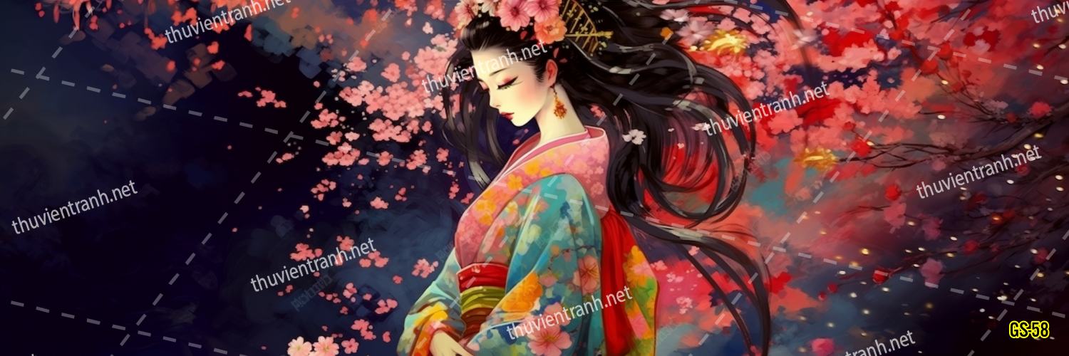 Tranh dán tường hoa cô gái Geisha Nhật Bản-GS-58 - Tranh tường chất lượng cao